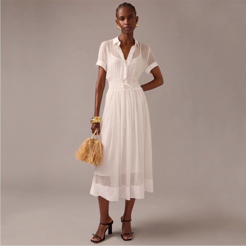 J Crew NWT Elena Shirtdress in Chiffon Size 4 in White